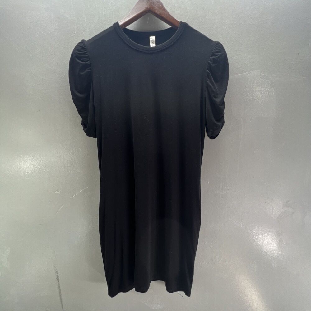Elan Black Dress Women's Size Small Ruched Short Sleeve W/ pockets  mini